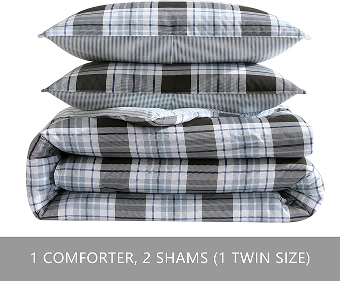 Eddie Bauer - Twin Comforter Set, Reversible Cotton Bedding with Matching Sham, Medium-Weight for Year Round Use, Dorm Essentials (Lewis Navy)