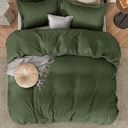 Bedsure Duvet Cover Full Size - Soft Double Brushed Bedding Set for Kids & Adults, Zipper Closure, 3 Pieces, Includes 1 Duvet Cover (80"x90") & 2 Pillow Shams, NO Comforter, Olive Green