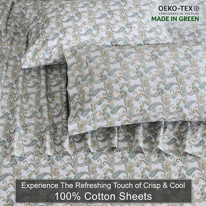 ZOYER 100% Cotton Sheets – King Size Percale Bedding, Cooling & Breathable, Durable with a Crisp, Soft & Comfortable Feel, 16" Deep Pocket, 4-Piece Set, Paisley Ornamental