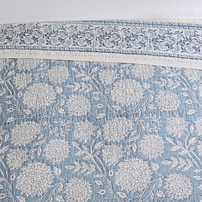 Levtex Home – Adare Blue Bedspread Set – Queen Bedspread (110x106in.) and 2 Standard Shams (20x26in.) – Floral Botanical Design – Blue and White – Reversible – Cotton
