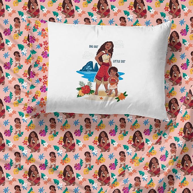 Jay Franco Kids Sheet Set with Fitted, Flat Sheets & Pillow Cover - Ultra-Soft Bedding with Pillowcase for Room Decor, Pink - Moana, 4 Piece Queen