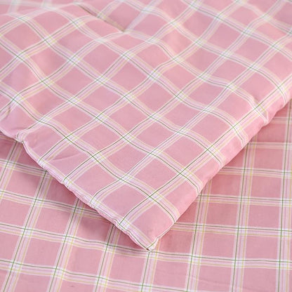 SDIII 3PCS Pink Gingham Comforter Set Queen 100% Washed Microfiber Lightweight Soft Pink Gingham Bedding Farmhouse Shabby Chic Checkered Plaid