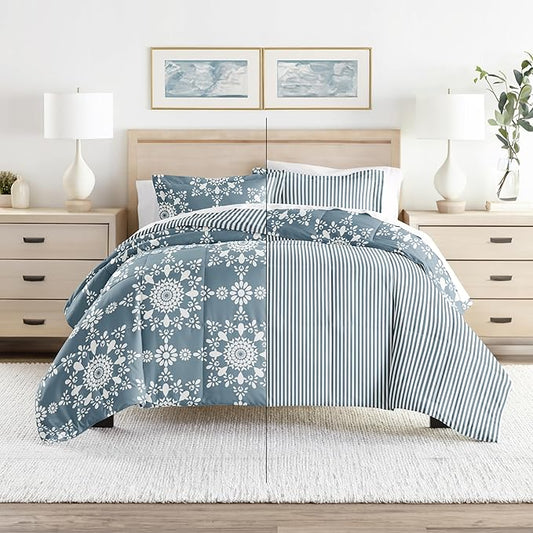 Linen Market Reversible Queen Size Comforter Set (3 Piece) - Soft and Lightweight Down Alternative Comforter Queen Set - This Includes Your Queen Comforter and 2 Pillow Shams