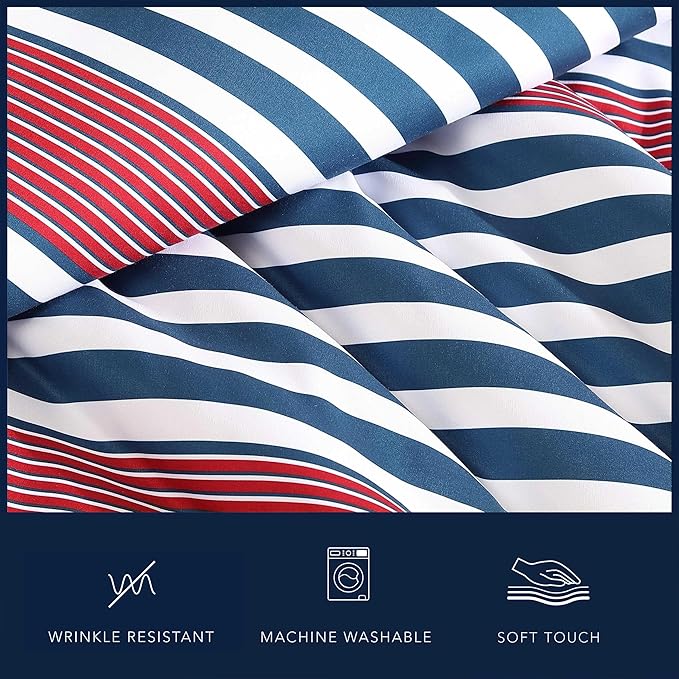 Nautica - Twin/Twin XL Comforter Set, Super Soft Woven Bedding with a Medium-Weight Feel for Year Round Use, 2 Piece Bed Set with Matching Pillowcase (Kennedy Stripe Navy)