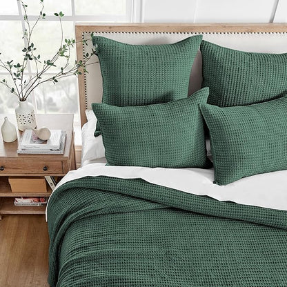 Levtex Home Mills Waffle Queen Bedspread Set (104x106in) with 2 Pillow Shams (26x20in) - Forest Green - 100% Cotton Queen Size Bedspread Set - Lightweight, Soft, Pre-Washed