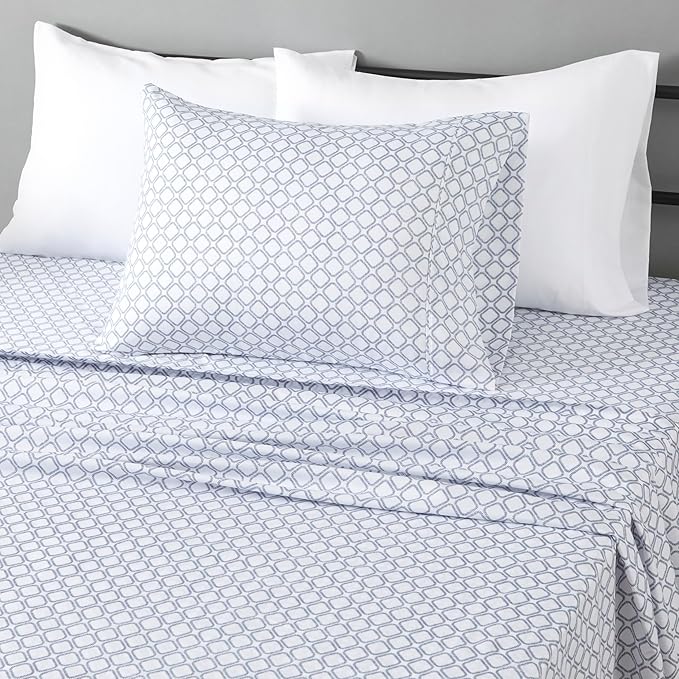 Amazon Basics Lightweight Microfiber 3-Piece Bed Sheet Set, Twin XL, Aqua, Printed