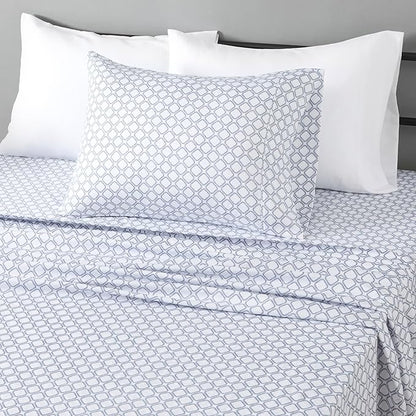 Amazon Basics Lightweight Super Soft Easy Care Wrinkle Free Microfiber 3 Piece Bed Sheet Set with 14-Inch Deep Pockets, Twin, Aqua Square Grid, Kids, Men & Women Bedding