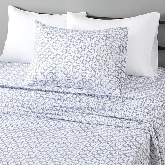 Amazon Basics Lightweight Super Soft Easy Care Wrinkle Free Microfiber 3 Piece Bed Sheet Set with 14-Inch Deep Pockets, Twin, Aqua Square Grid, Kids, Men & Women Bedding