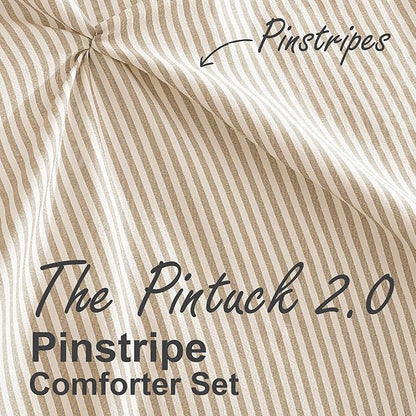 Swift Home Full/Queen Pinstripe Taupe Comforter Set - Classic Pintuck Bedding Set - 3 Pieces Bed Linen, 1 Comforter and 2 Pillow Shams