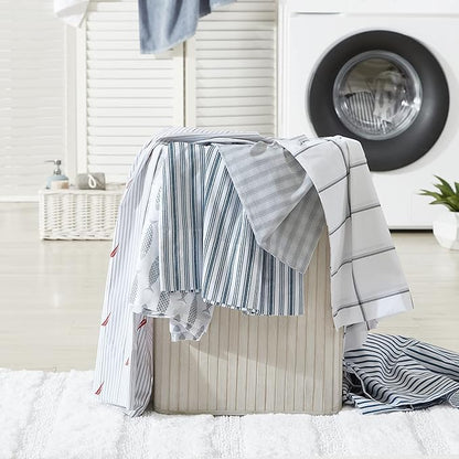 Nautica- King Sheet Set, Cotton Percale Bedding Set, Crisp & Cool, Lightweight & Breathable (Audley Stripe Red, King)