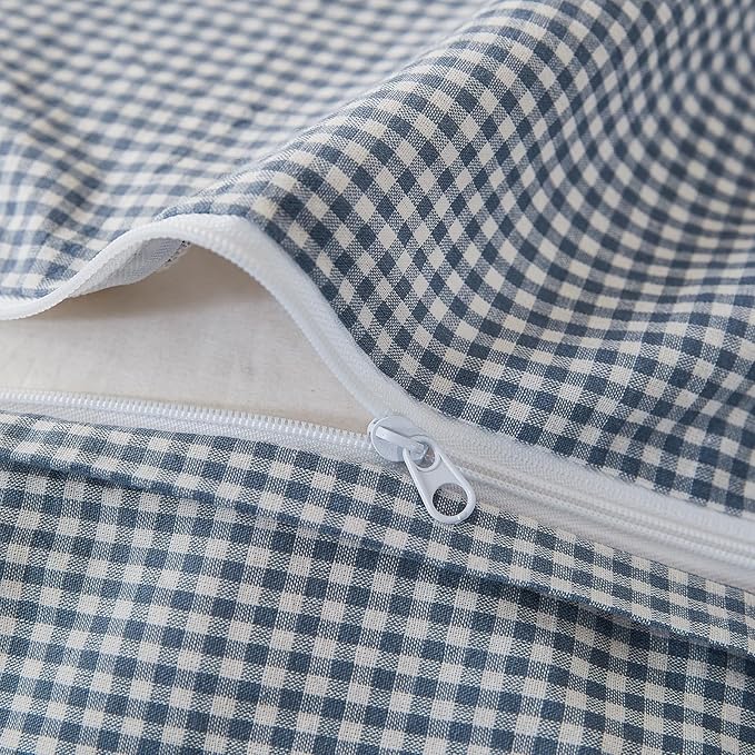 EAVD Modern Style Gingham Duvet Cover Twin Soft 100% Washed Cotton Blue and White Plaid Duvet Cover Set with 2 Pillowcases Reversible Farmhouse Geometric Checkered Bedding Set with Zipper