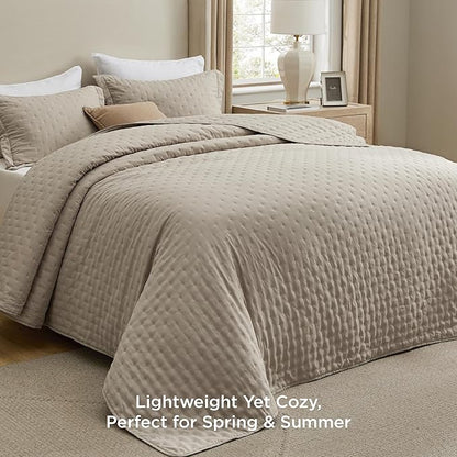 Bedsure Twin Quilt - Ultra Soft Twin XL Quilt Bedding for Dorm Decor, Lightweight All-Season Comforter, Taupe Bedspread Coverlet with Clover Pattern, 68 x 86 Inches | Stitch-Free Quilting, Ultra Soft, Lightweight, Machine Washable, Pet-Friendly