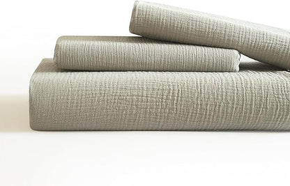 SE SOFTEXLY Muslin Duvet Cover Twin Size, 100% Washed Cotton Duvet Cover Set, Ultra Soft Comforter Cover Linen Like, 2 Pieces Minimalist Gauze Duvet Cover with 1 Pillowcase, 68"x90", Smoky-Green