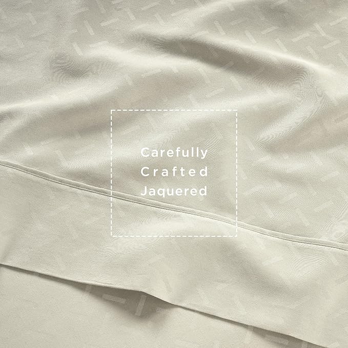 Threadmill Cotton Queen Sheet Set | 100% Cotton Sheets for Queen Size Bed | Damask Jacquard Queen Bed Sheets Set with 16” Deep Pocket | Soft Sateen Weave 4-Piece Cooling Bedding Set | Ivory