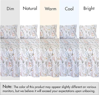 RUVANTI 100% Cotton Sheets – California King Percale Bedding, Cooling & Breathable Floral Design, Durable with a Crisp, Soft & Comfortable Feel, 14" Deep Pocket, 4-Piece Set, Aroma