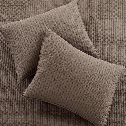 Levtex Home Cross Stitch Reversible Twin Bedspread Set (84x104in) with 1 Pillow Sham (26x20in) - Stitch Texture - Cocoa - Cotton Twin Size Bedspread Set - Lightweight, Soft, Pre-Washed