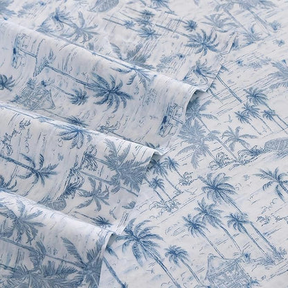 Tommy Bahama - California King Sheet Set, Crisp & Cool Cotton Percale Bed Sheets, Deep Pockets, Coastal Bedding with Matching Fitted Sheet & Pillowcases (Surfside Blue)