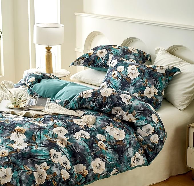 Cupocupa Duvet Cover Full Size Set Boho Floral Pattern Full Duvet Cover Set for Full Size Bed Vintage Soft Bedding Leaf Print Duvet Cover with Pillowcases