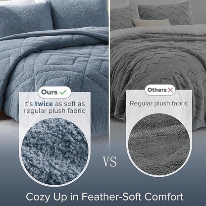 Comfort Spaces King Comforter Set Reversible Feather-Soft Plush Comforters for King Size Bed All Season Lightweight Shearling Fleece Sherpa Comforter King Size Bed Set, King/Cal King, Blue 3 Piece