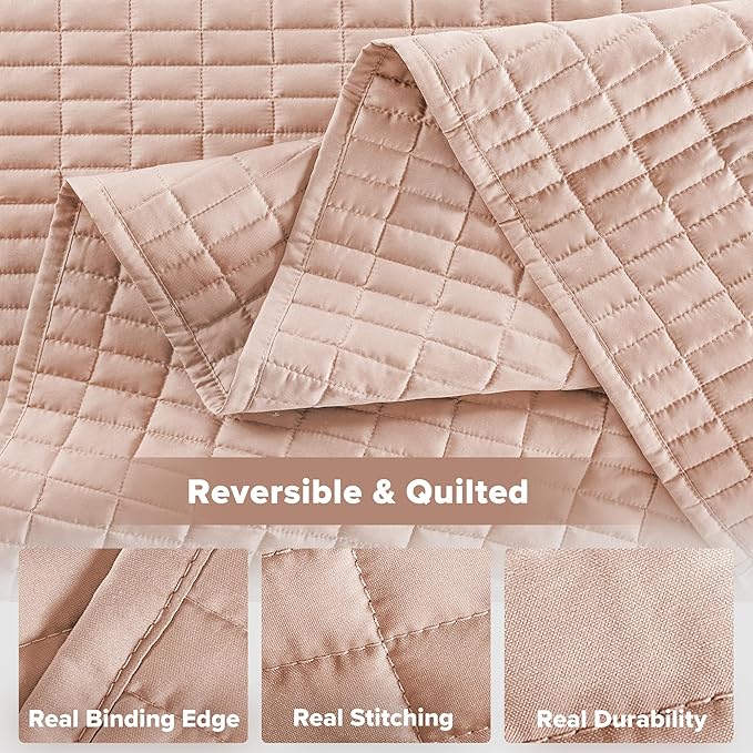 Comfort Spaces Kienna Quilt Set- Double Sided Stitching Design Summer Blanket, Lightweight, Soft, All Season Bedding Layer, Matching Sham, Blush, Coverlet King (104"x90") 3 Piece