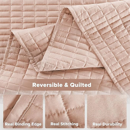 Comfort Spaces Kienna Quilt Set- Double Sided Stitching Design Summer Blanket, Lightweight, Soft, All Season Bedding Layer, Matching Sham, Blush, Coverlet King (104"x90") 3 Piece