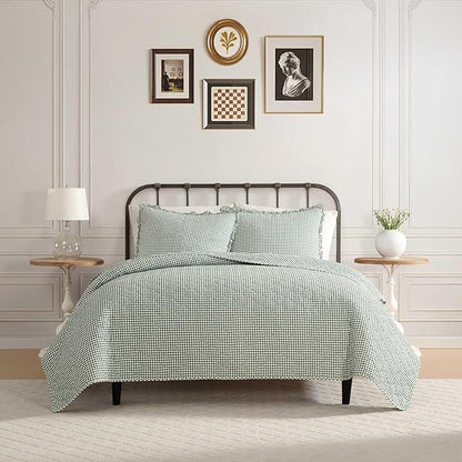 Laura Ashley - King Quilt Set, Pre-Washed Cotton Bedding with Matching Sham, Lightweight for Year Round Use, Oeko-Tex Certified (Gracies Gingham Green)