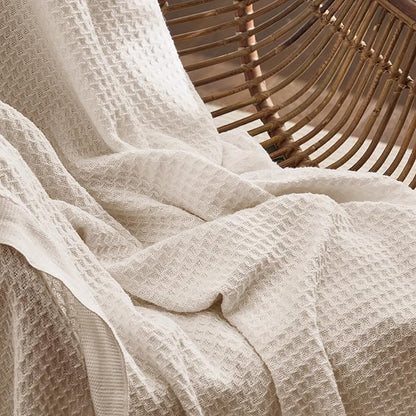 Bedsure Gentlesoft 100% Cotton Blanket Twin XL Size for College Dorm - Breathable and Soft for Spring Summer, Waffle Weave Twin Blanket for Bed, Dorm Room Essentials, Light Beige, 66x90 inches
