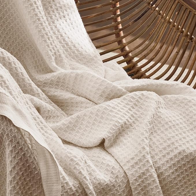 Bedsure Gentlesoft 100% Cotton Blanket King Size for Bed - Breathable and Soft for Spring Summer, Thick Cozy Waffle Weave Blanket Gifts for Women, Light Beige, 104x90 inches
