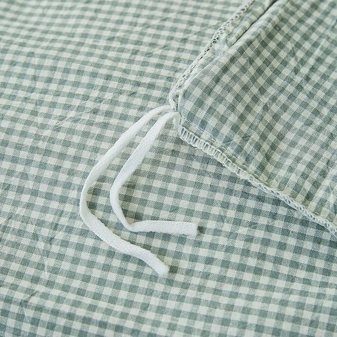 Sage Green Gingham Duvet Cover Full Washed Cotton Plaid Comforter Cover Full Size Boho Farmhouse Soft Breathable Duvet Cover Set with Zipper Checkered Patterned Bedding Set Cute Duvet Protector