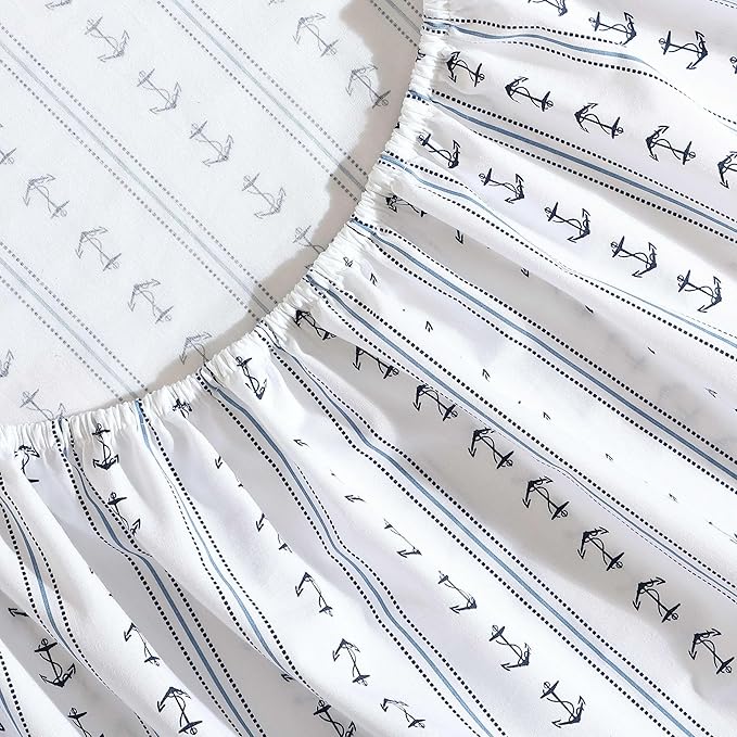 Nautica - Sheets, Cotton Percale Bedding Set with Matching Pillowcases, Crisp & Cool, Deep Pocket (Anchor Lines Blue, Full)
