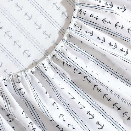 Nautica - Sheets, Cotton Percale Bedding Set with Matching Pillowcase, Crisp & Cool, Deep Pocket (Anchor Lines Blue, Twin)