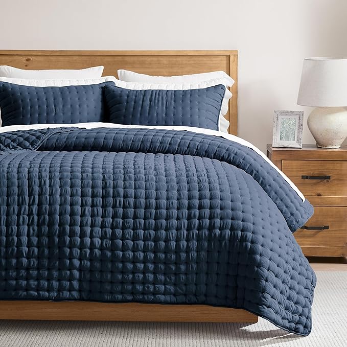 WDCOZY Navy Blue Oversized California King Size Quilt Bedding Sets with Pillow Shams, Cal King Lightweight Bedspread Coverlet, Quilted Blanket Thin Comforter Bed Cover, 3 Pieces, 118x106 inches