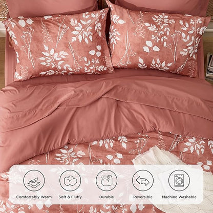 Bedsure Dusty Pink Full Comforter Set - 7 Pieces Floral Bedding Sets, Full Bed in a Bag with Reversible Botanical Flowers Comforter, Sheets, Pillowcases & Shams
