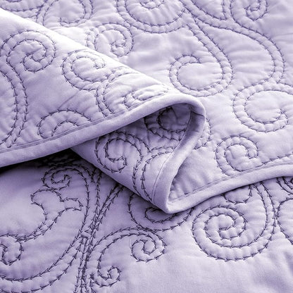 Home Soft Things Damask 4 Piece Bedspread Set,Scalloped Edge Reversible Quilt Coverlet Comforter Prewashed Bedding Set, Matelasse Embossed Floral Solid Pattern,Lavender Fog Oversize King(120" x 120")