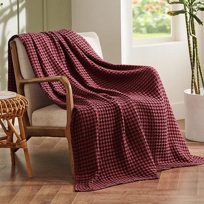 Bedsure Cooling Cotton Waffle Weave Blanket - Lightweight Breathable Blanket of Rayon Derived from Bamboo for Hot Sleepers, Luxury Throws for Bed, Couch and Sofa, Dark Red, 50x70 Inches