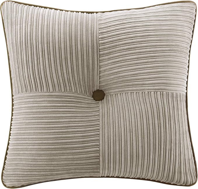 Madison Park Cozy Comforter Set Casual Blocks Design All Season, Matching Bed Skirt, Decorative Pillows, Cal King(104"x92"), Dallas Corduroy, Taupe Brown, 7 Piece