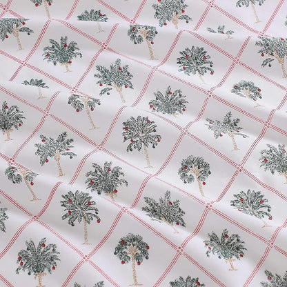 Tommy Bahama - King Size Sheet Set, Crisp & Cool Cotton Percale Bedding with a Smooth Lightweight Feel, 4 Piece Holiday Bed Sheets with Matching Pillowcases (Palm Tree Trellis Red)