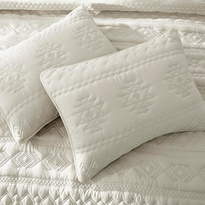 WDCOZY Beige Boho Queen Size Quilt Bedding Set with 2 Pillow Shams, Farmhouse Lightweight Soft Bedspread Coverlet for All Season, 3 Pieces, 90x90 inches