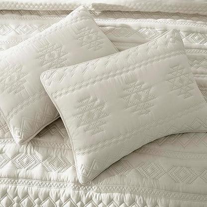 WDCOZY Beige Boho Quilt King Size Bedding Set with 2 Pillow Shams, Farmhouse Lightweight Soft Bedspread Coverlet for All Season, 3 Pieces, 104x90 inches