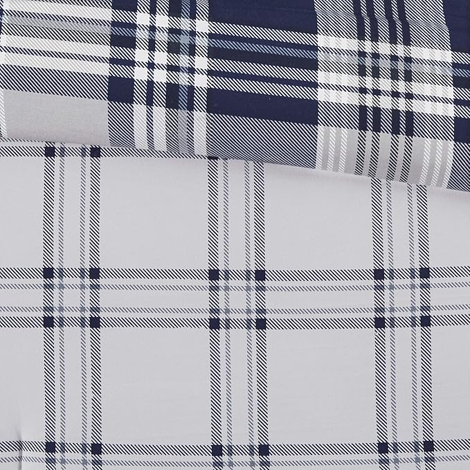 Madison Park Essentials Cozy Bed in A Bag - Reversible Comforter with Complete Sheet Set, Casual Plaid Cabin Design, All Season Cover, Decorative Pillow, Patrick Plaid Navy King(104"x92") 8 Piece