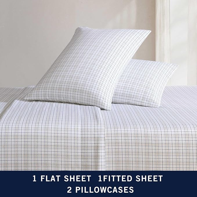 Nautica - Full Sheets, Premium Cotton Percale Bedding Set, Plaid Bedding Set, Oeko-Tex Certified (Malor Plaid Blue, Full)