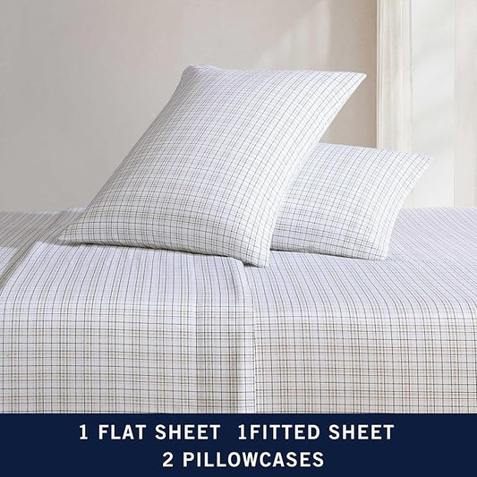 Nautica - Twin Sheets, Premium Cotton Percale Bedding Set, Plaid Home Decor, Oeko-Tex Certified (Malor Plaid Blue, Twin)