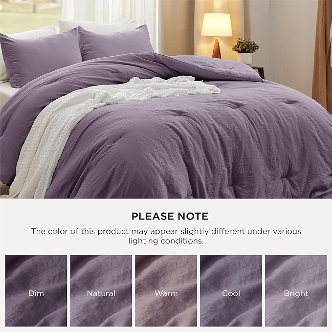 Bedsure Oversized Queen Comforter Set, Grayish Purple Soft Prewashed Bedding for All Seasons, 3 Pieces GentleSoft™ Bed Set, 1 Lightweight Comforter (98"x98") and 2 Pillowcases (20"x26")