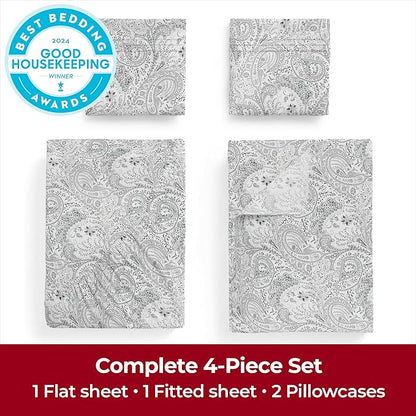 Mellanni Full Sheets Set - 4 PC Iconic Collection Bedding - Hotel Luxury, Extra Soft, Cooling Bed Sheets - Wrinkle, Fade, Stain Resistant (Full, Paisley Gray)