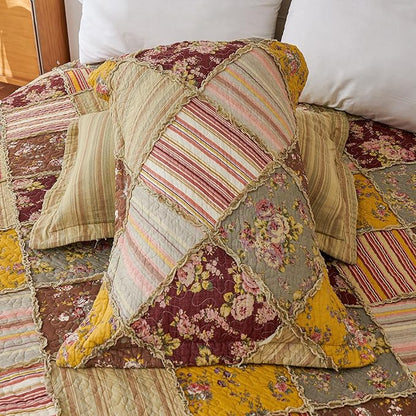 Cmfshape Floral Quilt Sets Bedspread Set 100% Cotton Patchwork Bedding Set, All Season Use Lightweight Reversible Coverlet Quilts with 2 PillowShams(King 106"x96")