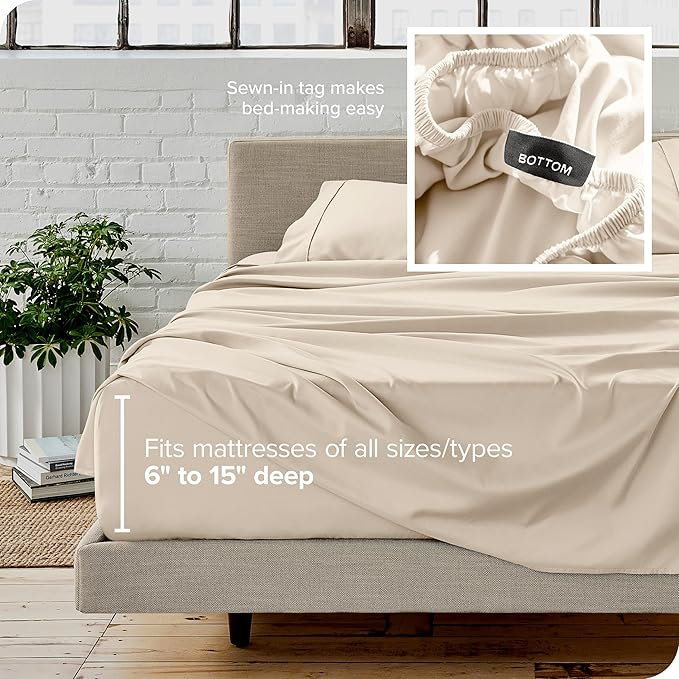 Bare Home Full XL Sheet Set - 1800 Ultra-Soft Microfiber Full Extra Long Bed Sheets - Double Brushed - Deep Pockets - Easy Fit - 4 Piece Set - Bedding Sheets & Pillowcases (Full XL, Sand)