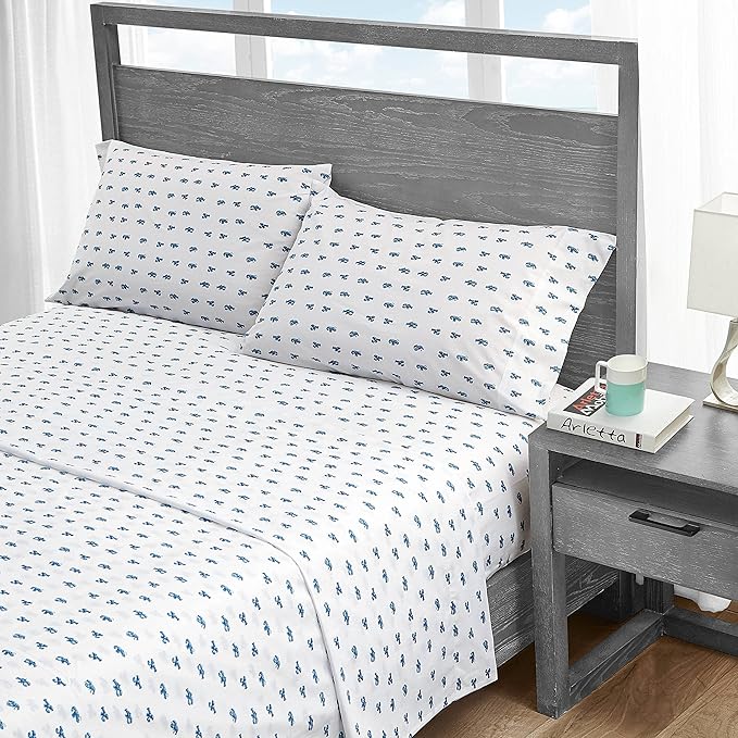 Nautica - King Size Sheets, Cotton Percale Bedding Set, Crisp & Cool, Coastal Home Decor (Cloyster Blue, King)