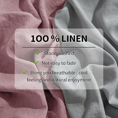 LBRO2M 100% Pure Linen Sheet Set Deep Pocket Up to 16" Bed Sheets Sets, Natural Flax Beddings Soft, Breathable, Comfortable for All Seasons 4 Pcs Sheet Set California King Size, Embroidery Purple