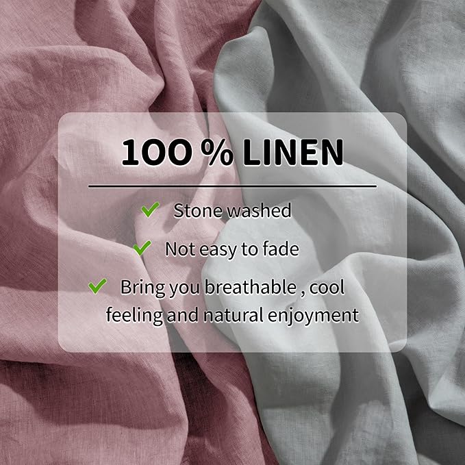 LBRO2M 100% Pure Linen Sheet Set Deep Pocket Up to 16" Bed Sheets Sets, Natural Flax Beddings Soft, Breathable, Comfortable for All Seasons 6 Pcs Sheet Set Full Size, Embroidery Purple