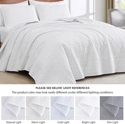 Chezmoi Collection 3 Piece 118 by 106" Austin Oversized Bedspread Coverlet Set, King, White